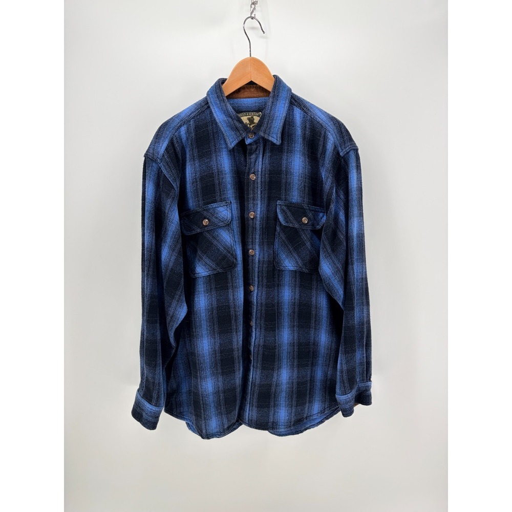 Vintage Field & Stream Heavyweight Flannel Workwear Shirt Blue Plaid XL